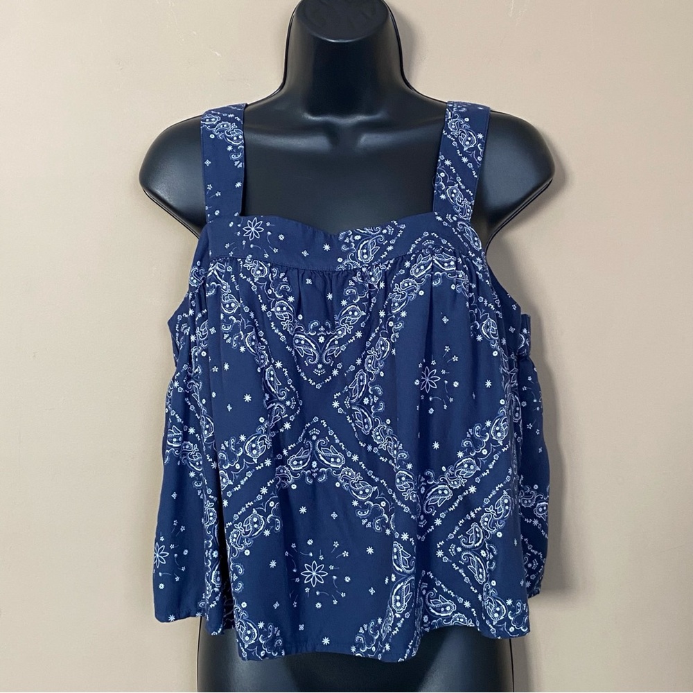 Arizona Jean Co Navy Blue Paisley Women's Top